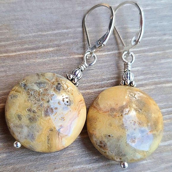 Crazy Lace Agate Earrings With Sterling Silver Leverback Earwires - Picture 4 of 8